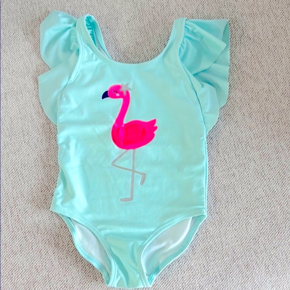 Carter's Light Blue Swimsuit with Pink Flamingo